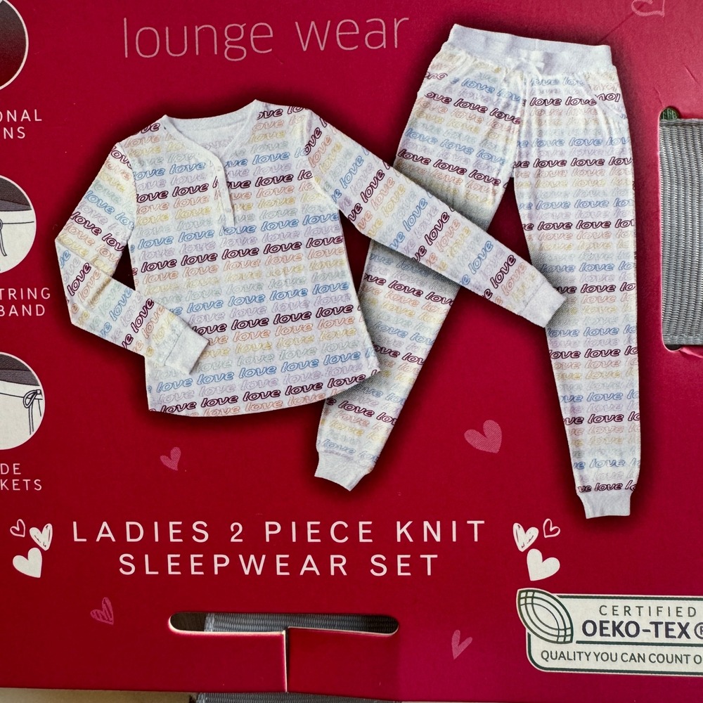 Serra Lounge Wear Womens Small Love Print Rainbow 2 Piece Knit Sleepwear Set New - Picture 3 of 8